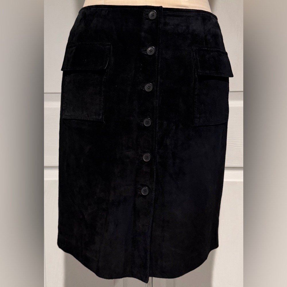 Suede Black Button-Front Skirt